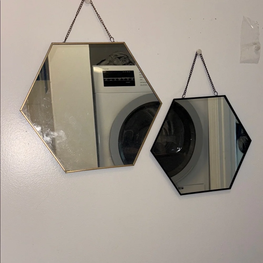 Hexagonal Gold and Black Wall Mirror Set